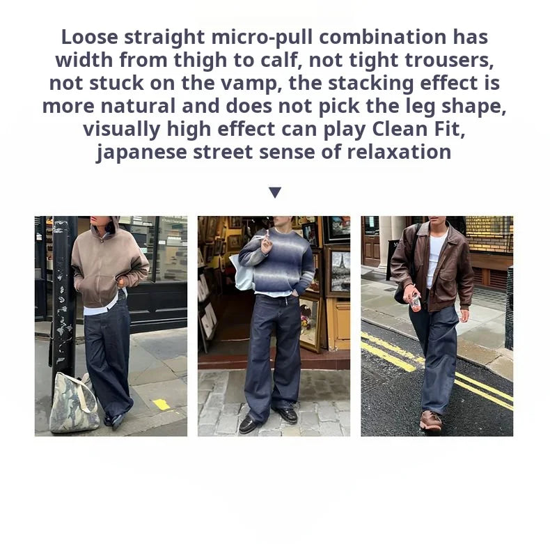 Maden Vintage Men's 15.6oz Selvedge Raw Denim Jeans Wide Leg Trousers with YKK Zipper Fly Straight Fit Jeans for Fall and Winter