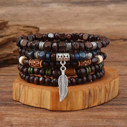 10pcs Vintage Bohemia Men's Bracelets - Fashion Stylish Leaves Wristwear Accessory for Durable Fashion Jewelry Gifts