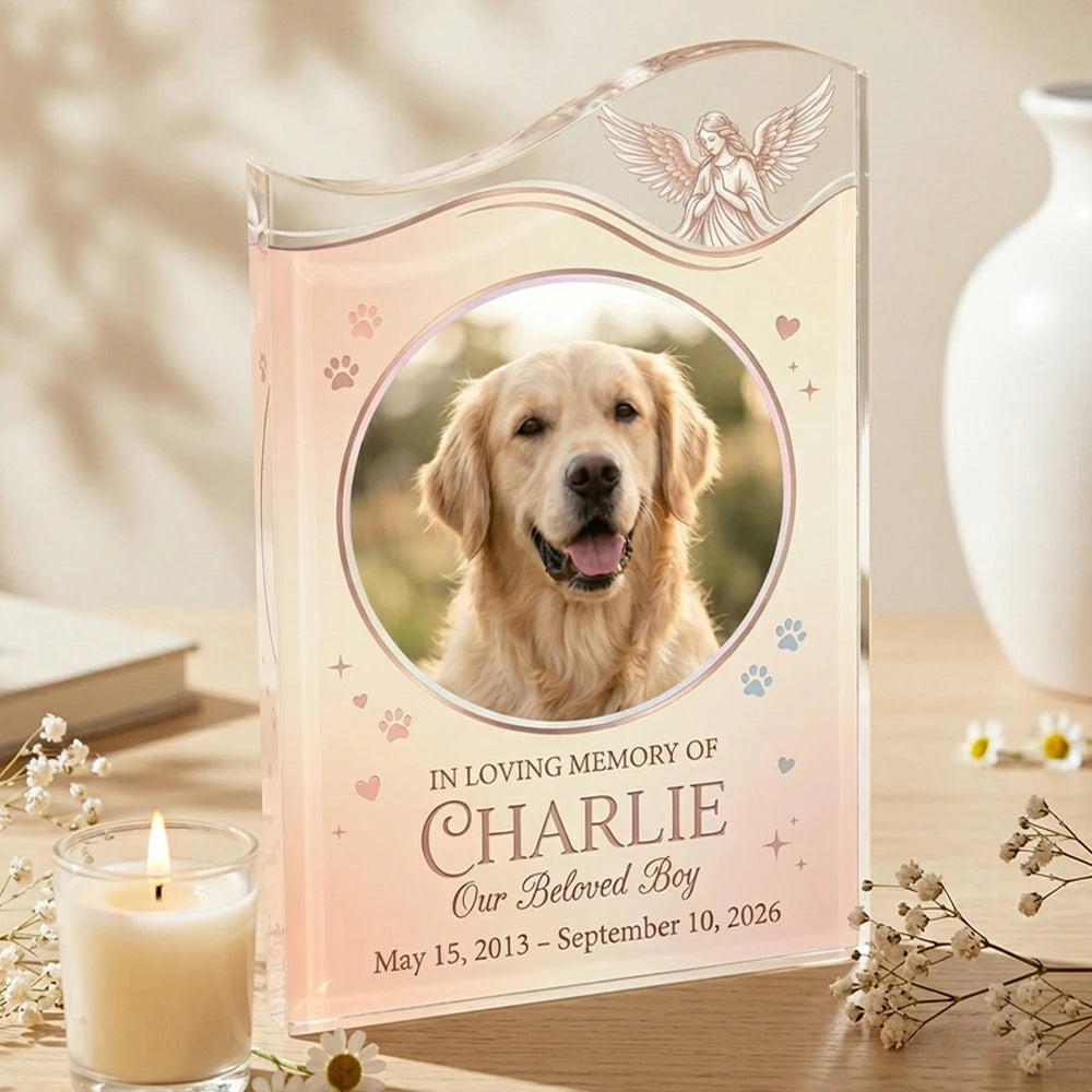 Personalized Custom Pet Memorial Acrylic Sign,Bespoke Photo & Name Engraving,Ethereal Angel Design,Pet Loss Condolence Gift