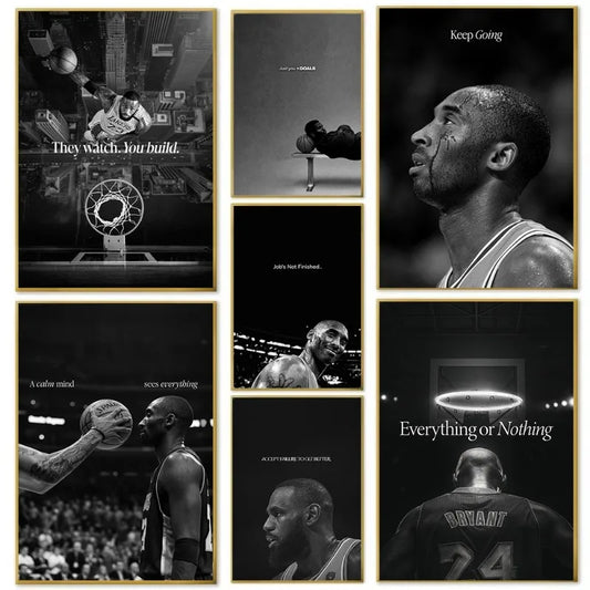 Vintage Basketball Sports Motivational Poster Be The Best Version of You Keep Going Home Gym Mamba Mentality Black White Decor