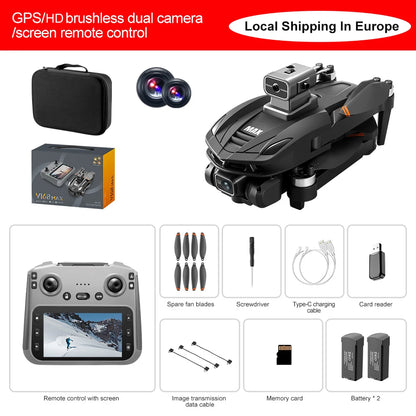 New V168 Max GPS Drone Professional HD Dual Camera Aerial 5G WIFI FPV Brushless Motor Optical Flow Hover with Large Screen Remote Control Folding Quadcopter security surveillance Drone