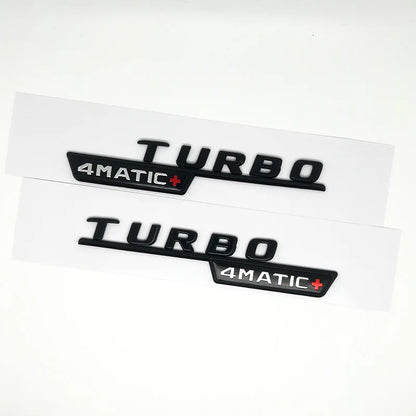 2pcs Car Letters Fender Trim Badge Turbo 4matic Plus Emblem Sticker For Mercedes AMG A45 CLA45 C117 GLA45 GLE53 X247 Accessories