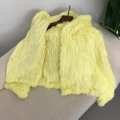 2024 Short Rabbit Fur Coat for Women Autumn Winter New Encrypted Thickened Handmade Double-sided Woven Hooded Korean Style