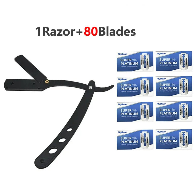 Men's Stainless Steel Razor Blade, Manual Razor Classic Wet Shaving, Black Razor Replaceable Blade