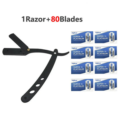 Men's Stainless Steel Razor Blade, Manual Razor Classic Wet Shaving, Black Razor Replaceable Blade
