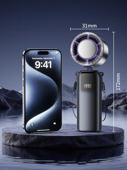 Ice Cooling Handheld Fan 199 Speeds Turbo Portable USB Desk Fan Foldable / Hangable for Outdoor Fast Chill Ice Compress
