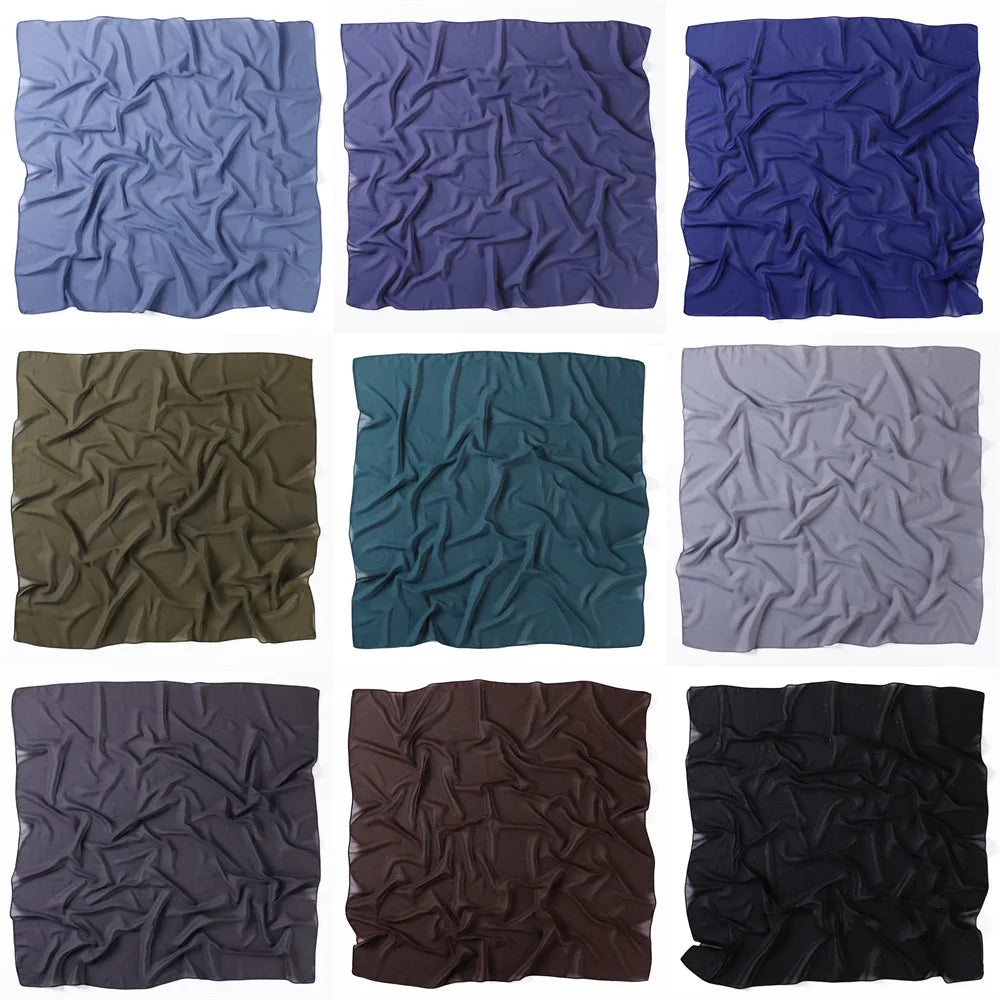 90*90cm Square Chiffon Hijab Scarf Women Solid Color Muslim Soft Head Scarf Islamic Shawls and Wraps Headband Musulman Scarves
