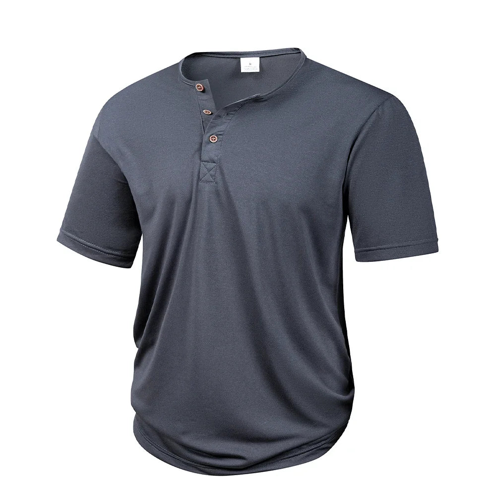 Men's Casual  Henry T Shirt Summer Brown Button Solid Color Polo Short Sleeve Breathable Comfortable Sports Loose T-shirt