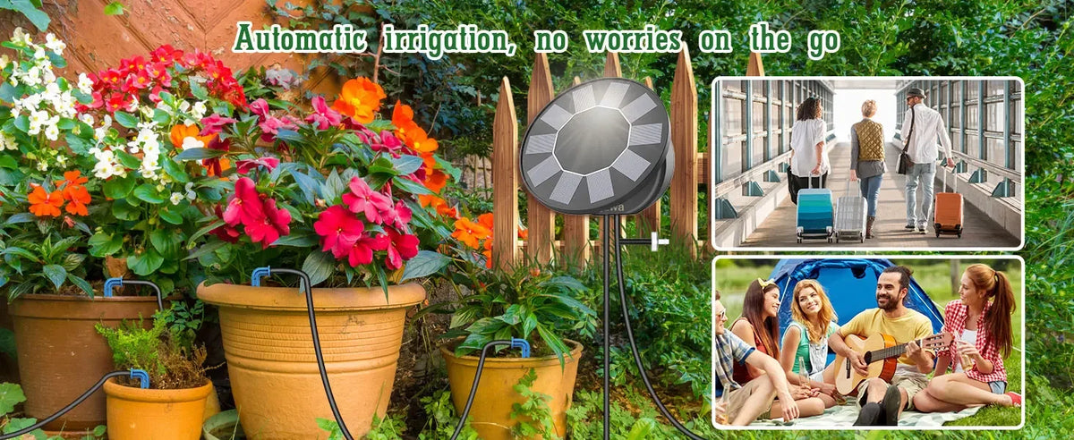 Solar Automatic Drip Irrigation System Kit, Auto Watering Kit for DIY Garden Watering System with 9 Timing Modes Outdoor Garden