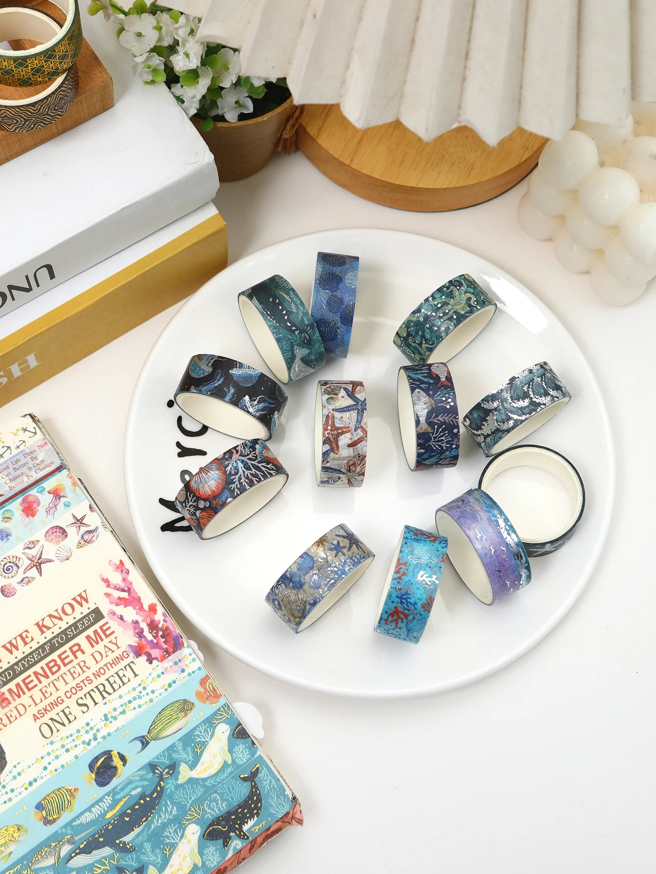 Creative Floral Hot Foil Washi Tape Set,12 Rolls Decorative Masking Tape for Scrapbooking,Journaling,DIY Gift Supplies