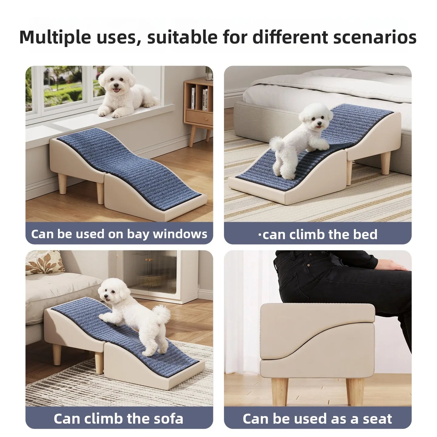 Foldable Pet Ramp Non-Slip Dog Stairs Sofa Climbing Assistance for Bed & Car Footrest Stool for Small Breed Cats and Dogs