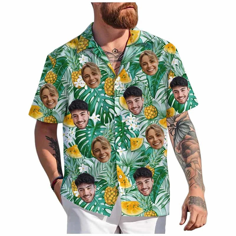 Custom Face Hawaiian Shirt Unisex Funny Personalized 3D Printed Button Shirts 2025 Beach Short Sleeves Lapel Shirts DIY Blouses