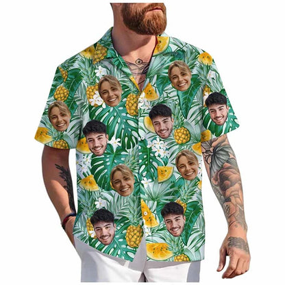 Custom Face Hawaiian Shirt Unisex Funny Personalized 3D Printed Button Shirts 2025 Beach Short Sleeves Lapel Shirts DIY Blouses