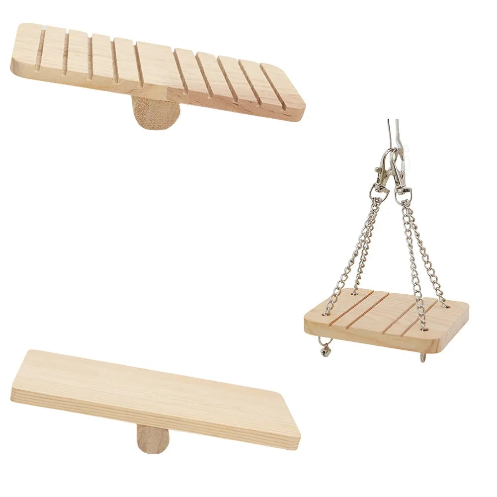 Pet Hamster Wooden Seesaw Climbing Platform Bridge for Small Pet Squirrel Hamster Rabbit Hammock Pet Bird Cage Parrot Swing Toy