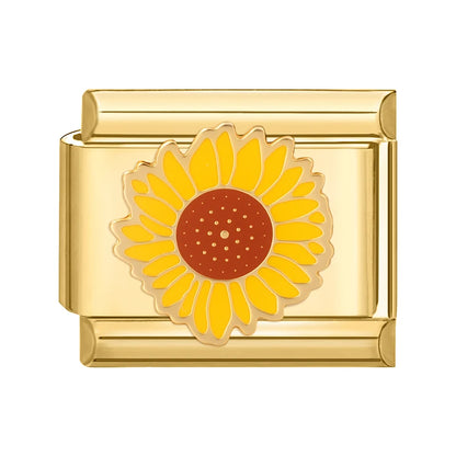 Gold Color Heart Sunflower Cherry Tai Chi Leopard Italian Charm Links Fit 9MM Bracelet Stainless Steel Men Women DIY Making Gift