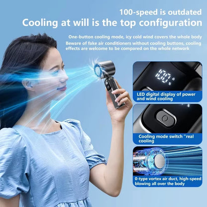 New Ice Cooling Handheld Fan 100 Speeds Turbo Portable USB Desk Fan Foldable/Hangable for Outdoor Fast Chill Ice Compress