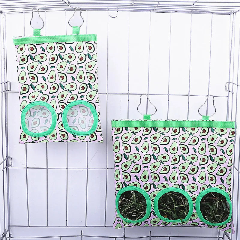 Rabbit Hay Bag 2/3 Holes Hanging Dry Grass Feeder for Guinea Pig Bunny Chinchillas Rats Small Animal Food Storage Bag