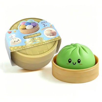 Colorful Dumpling Squishes Stress Balls Fidget Sensory Toys Simulation Food Squishies Bun with Steamer Squeeze Dough Ball Gifts