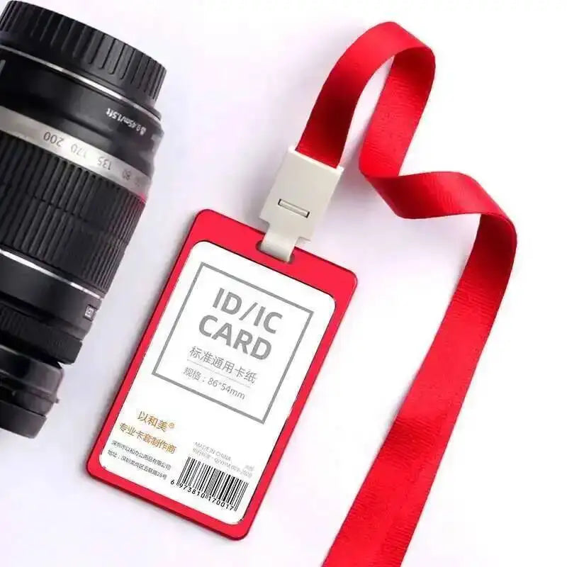 Office Supplies Luxury Metal Material Business Card Holder Credit Id Card Badge Holder With Exquisite Lanyard Custom