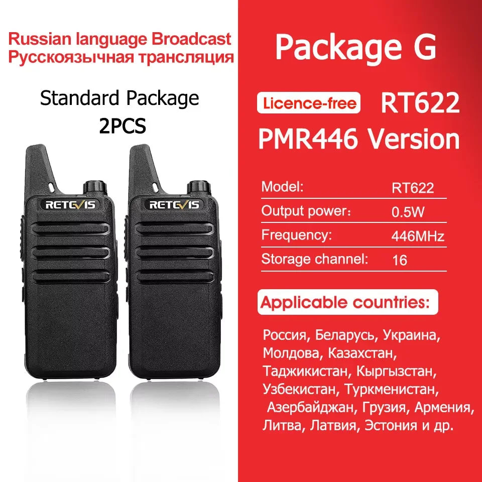 Retevis RT622 Mini Walkie Talkie 2pcs PMR446 Portable Two-way Radio PTT Walkie Talkies Communication Radio for Restaurant Hotel