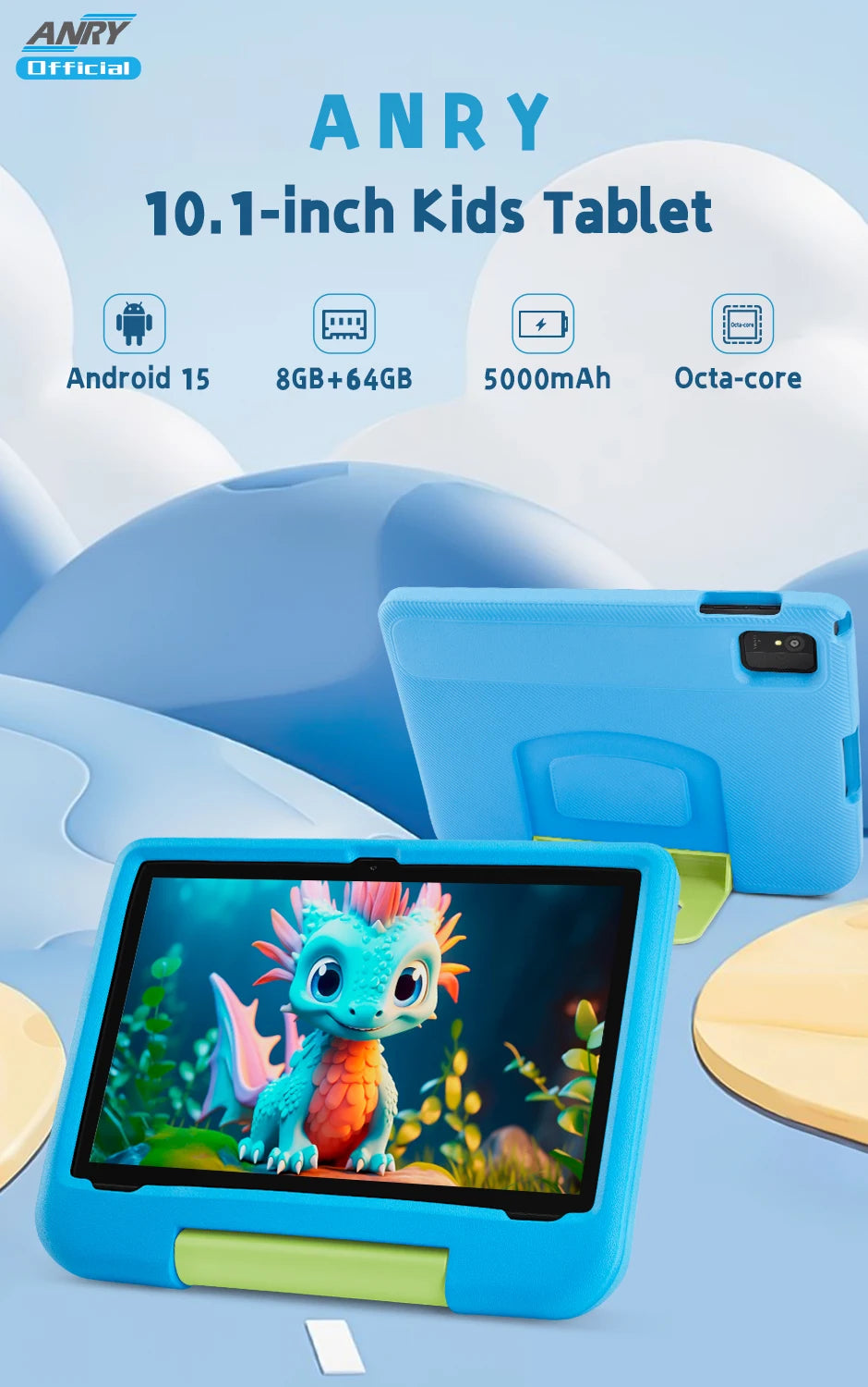 Kids Tablet, 10.1-inch Children 2025 Android 15 Tablets with Eye Protection Screen, 8GB(4+4GB) RAM 64GB Storage, 5000mAh Battery