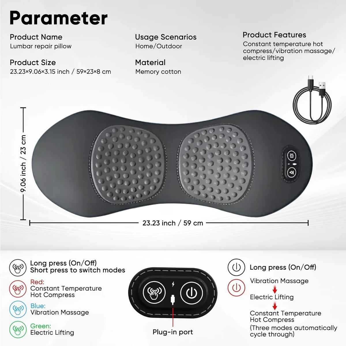 NEW 3-in-1 Back Massager Heat Vibration for Back Pain Relief Herniated Disc Stretch Support Traction Lower Back Massage Pillow
