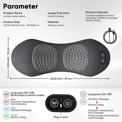 NEW 3-in-1 Back Massager Heat Vibration for Back Pain Relief Herniated Disc Stretch Support Traction Lower Back Massage Pillow