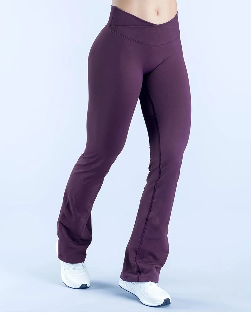 WAREBALL Women Gym Wide-leg Trousers Fitness Sport Pants V Waist Squat Proof Energy Athletic Active Pilates Flared Pants