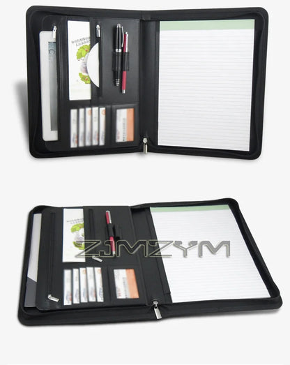 Leather Folder Zippered Closure Portfolio for Business IPad/Table and Card Interview Resume Binder