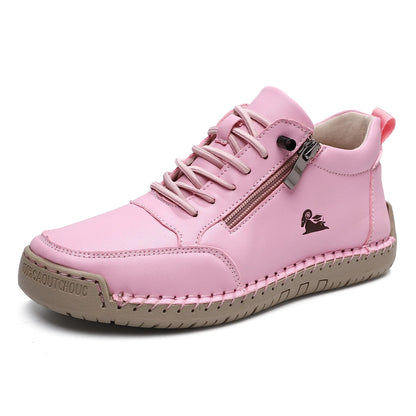Women Sports Shoes 2026 New Outdoor Hiking Flat Bottomed Comfortable Casual Driving Shoes Soft Sole Zipper Fashion Leather Shoes