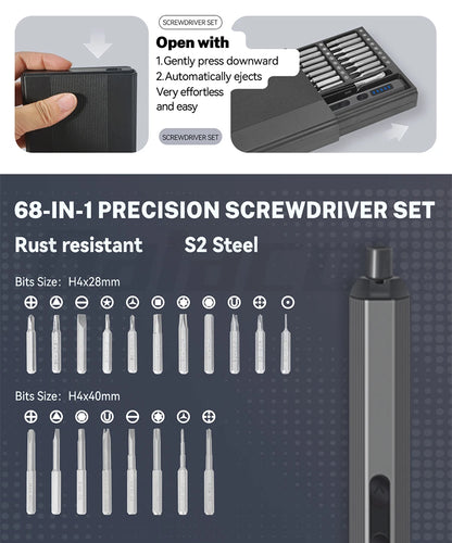 68 IN 1 Precision Electric Screwdriver Set 5 Levels Adjustable Comes Fill Light Professional Mobile Phone IPad Repair Tool