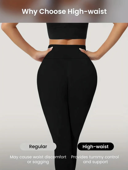 Solid Black High Waist Leggings for Women High Elastic Tummy Control Butt Lifting Slim Fit Yoga Ready Casual Daily Trousers Fres