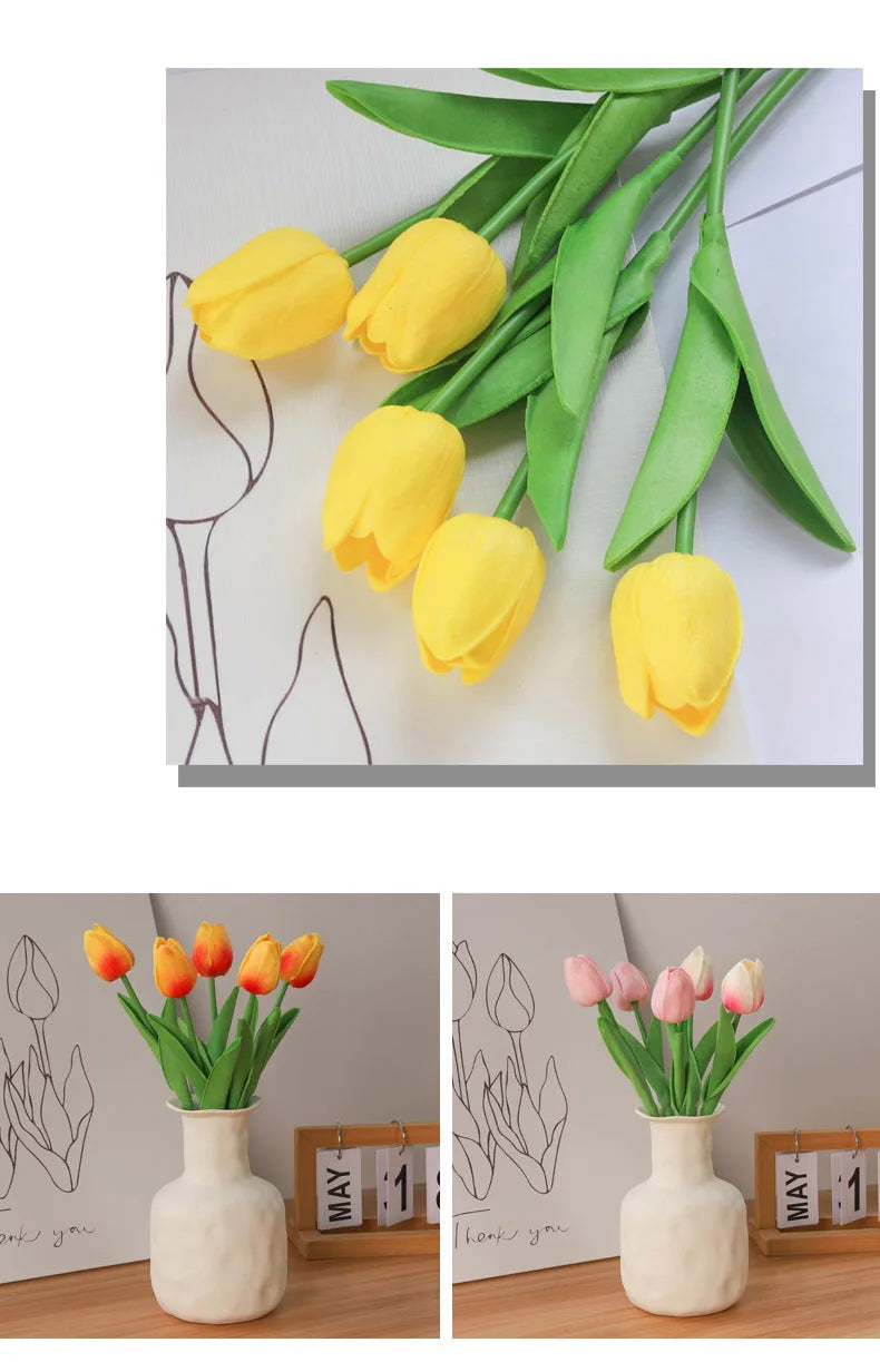 20pcs/3pc/5pc/10pc Bouquet Silicone Artificial Tulip Wedding Home Decoration Bouquet with Stems for Home Wedding Decoration