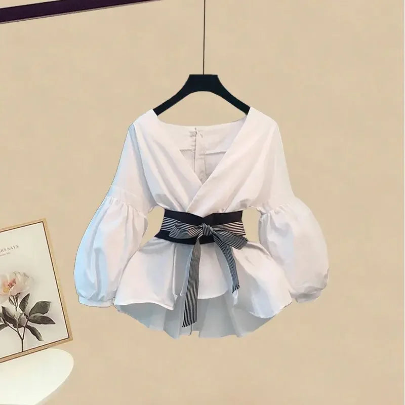 2026 Korean Style Long Sleeve T-shirt Tops High Waist Skirt Two-piece Elegant Women's Skirt Suit Casual Outfits