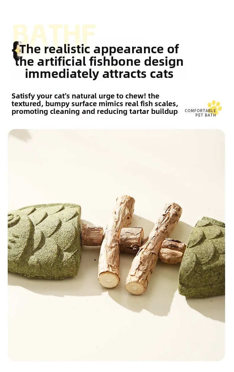 Cat Toy Fish Bone Shape Silvervine Stick Natural Wooden Chew Toy for Kitten Teething Interactive Play