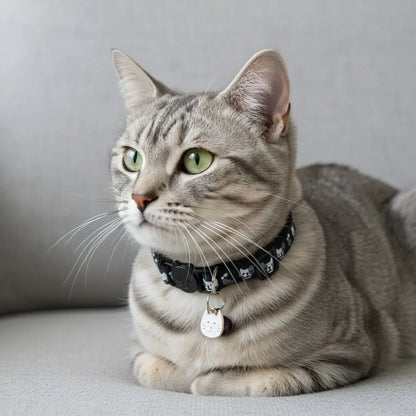 Adjustable Pet Cat Collar Quick Release Safety Buckle Anti-lost Cat Necklace Cat Pattern with Cat Face Pendant Bell