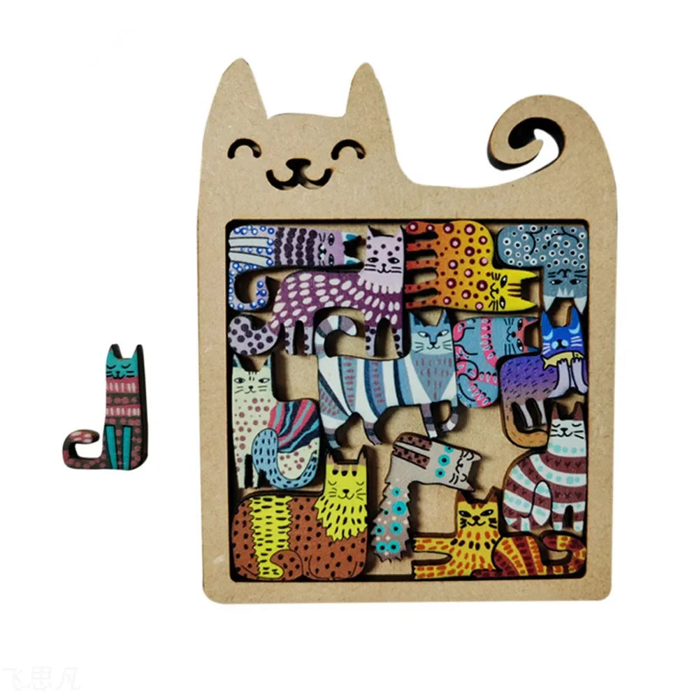Cute Wooden Cat-Shaped Fun High-Difficulty Puzzle Toy Kids Early Education Thinking Training Creative Portable Birthday Gift
