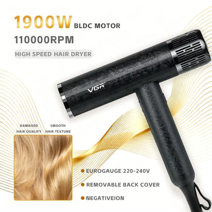 VGR Hair Dryer Professional Powerful Hair Dryer Low Noise Blow Dryer Leafless Electric Hair Blower Barber Salon Tools V-640HD
