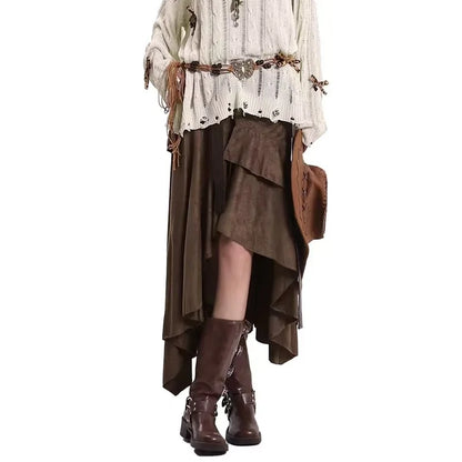 New In Autumn 2025 Trend Streetwear Y2K Skirts For Women's A Line Irregular Patchwork Long Skirts Faldas Woman Clothing