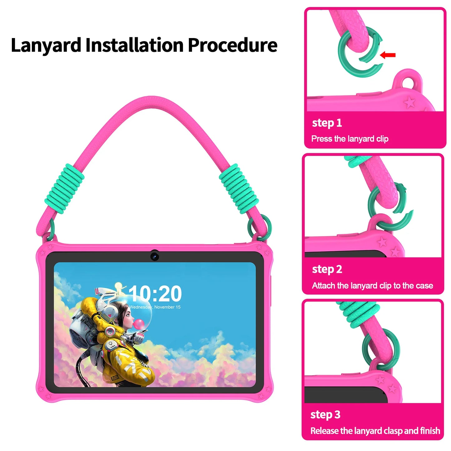 PRITOM Kids Tablet 7 inch Android 13 4GB (2+2 expandable) RAM 32GB ROM WiFi Bluetooth Learning Software Installed with Lanyard