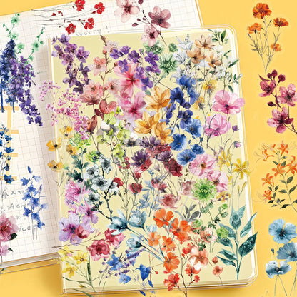 50/300PCS Ink Flower Sticker Pack Waterproof Transparent PET Brochure Flower Material Decorative Guitar Notebook Stickers
