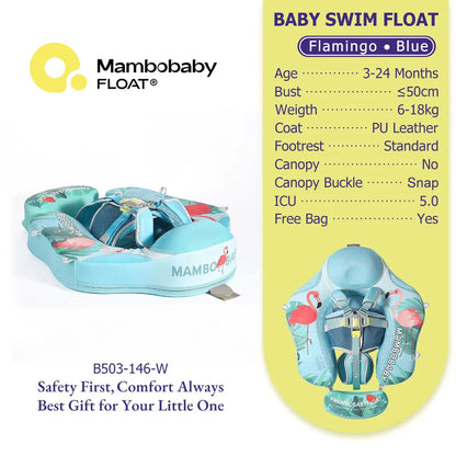Mambobaby Gentle Skin-Safe Flamingo Air-Free Chest Float with Flat Canopy B503-143-W-Z Baby Swimming Ring Infant Water Circle