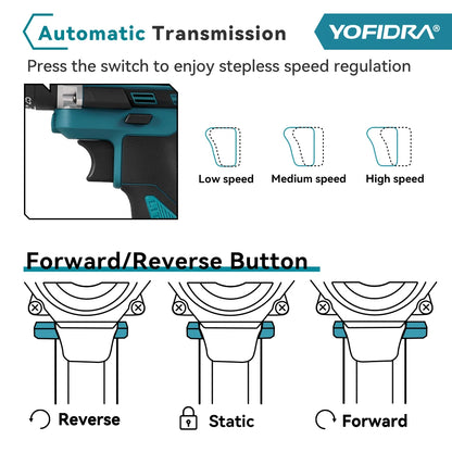 YOFIDRA 3 IN 1 25+3 Torque Electric Impact Drill  Handheld Cordless Impact Drill Woodworking Power Tool For Makita Battery Pin