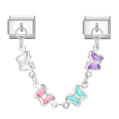 Tassel Chain Butterfly Flowers Star Moon Heart Zircon Italian Charm Links Fit 9mm Bracelet Stainless Steel DIY Jewelry Making