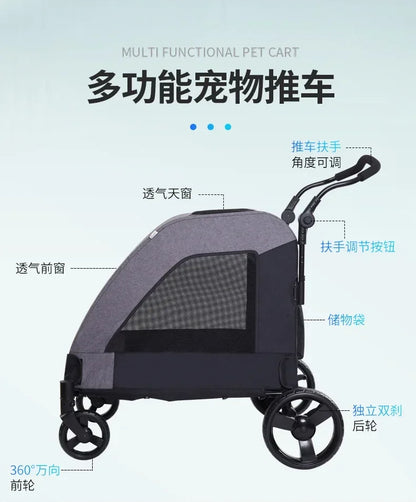 2027functional medium and large pet carts for outdoor travel, large size walking dog carts, portable and foldablePet Strollers