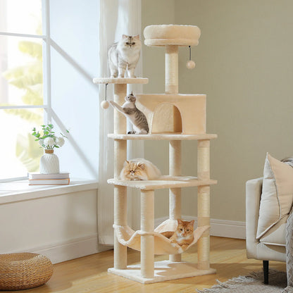 Multi-Level Cat Tree for Indoor Cats Large Cat Tower with Cozy Condo Hammock Sisal Scratching Posts Cat Scratchers Bed Cat Toys