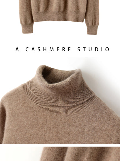 Cashmere Sweater Women's Turtleneck Long Sleeved Knitted Pullover 100% Pure Cashmere Base Sweater Korean Version Women's Top