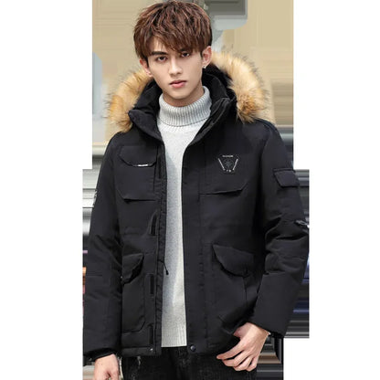 Winter Mens Down Jacket 90% White Duck Down Parkas Coat Mid-length Fur Collar  -30 Degree Keep Warm Male Thicken Snow Overcoats