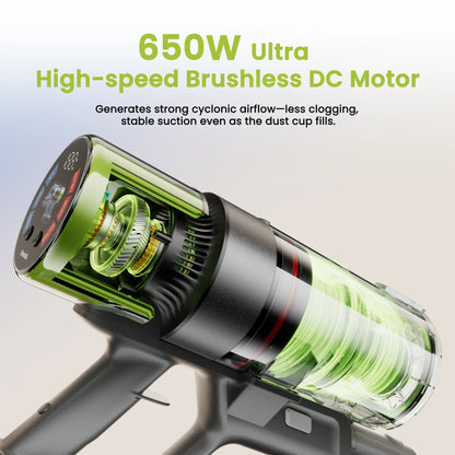 SmartAI V6 80Mins Cordless Vacuum Cleaner 65KPA 650W Powerful Suction Vacuum, 24000mAh Big Battery Vacuum Cleaner