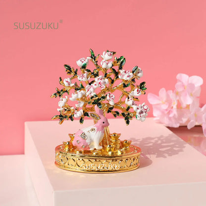 Cherry Blossom Tree Crystal Hinged Jewelry Box Little White Rabbit Necklace Earrings Nail Ring Box